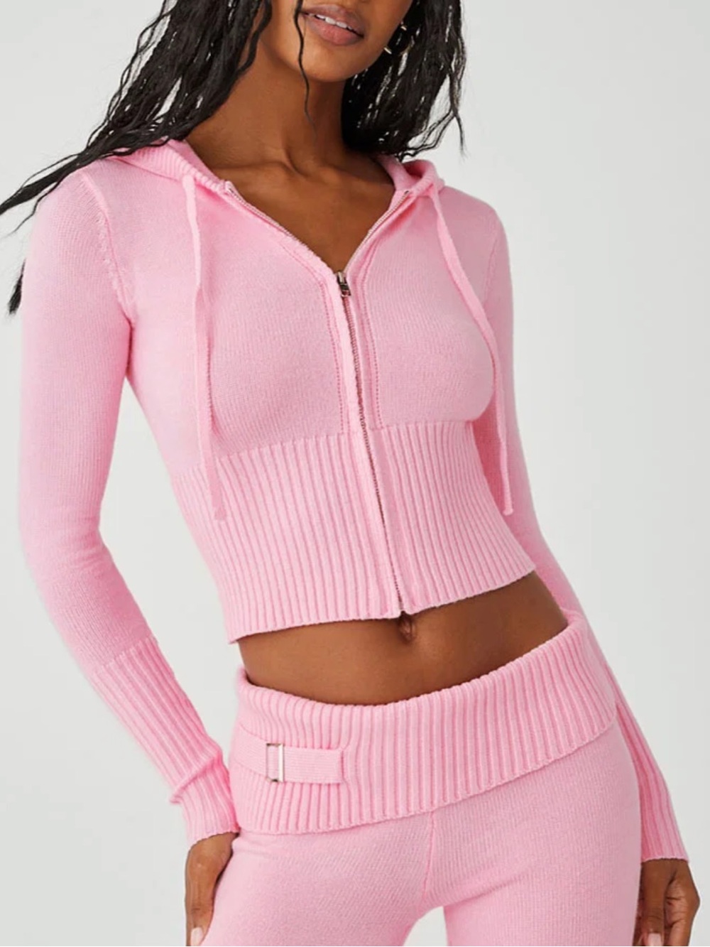 NEW Frankie's Bikinis Pink Cropped Zip Hoodie